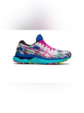 Asics Women's White Athletic Shoe with Blue and Pink Accents 9,5